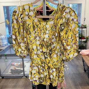 Yellow Floral Puff Sleeve Blouse